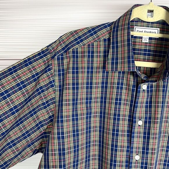 Paul Fredrick Plaid Cotton Button Down Casual Shirt size 16 1/2 -34 - Picture 5 of 10